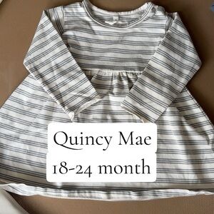 Quincy Mae Cream and Gray Striped Baby Dress